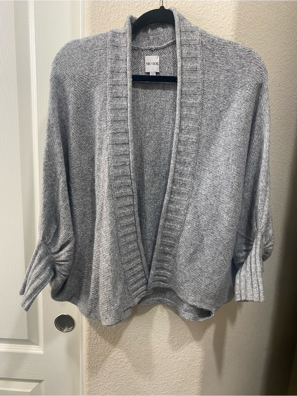 NIC+ZOE Light Gray Open-Front Ribbed Cardigan